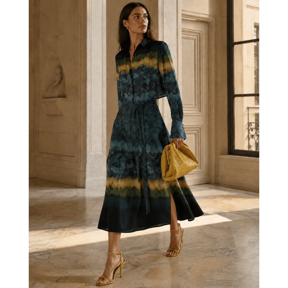Altuzarra Fall 2021 Lucie Tie-Dye Silk Midi Shirt Dress Size 36 US‎ 4